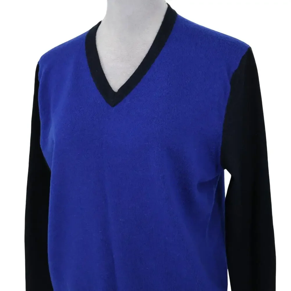 Express Sweater Womens Medium Blue Black Extra Fine Merino Wool Pullover